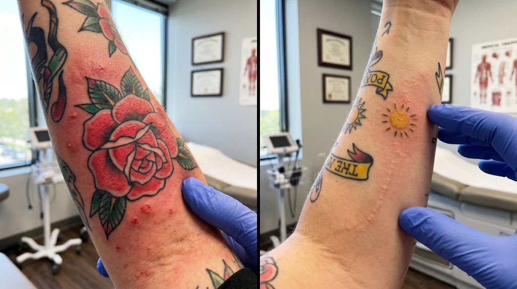 Tattoo ink colour comparison showing red ink allergy reaction vs other pigment risks