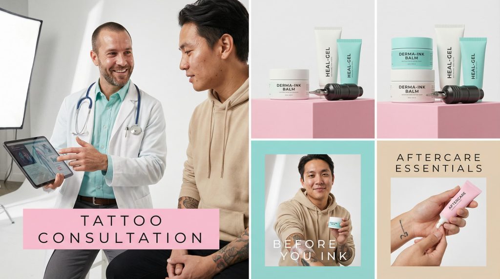 Doctor consulting patient about medical conditions and tattoo safety before getting inked