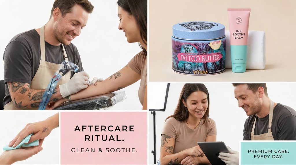 Professional tattoo artist using sterile equipment on a client in a clean studio