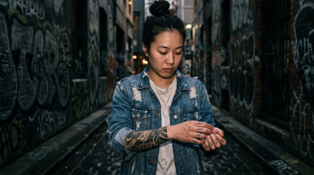 Person examining arm tattoo contemplating regret — the science of changing feelings about ink
